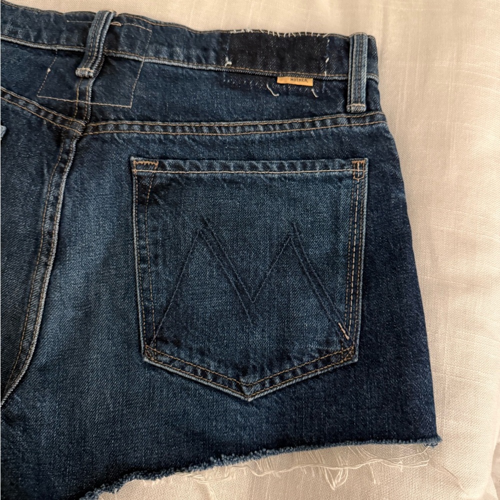MOTHER Indigo Jean Shorts with Frayed Hem - Picture 6 of 9